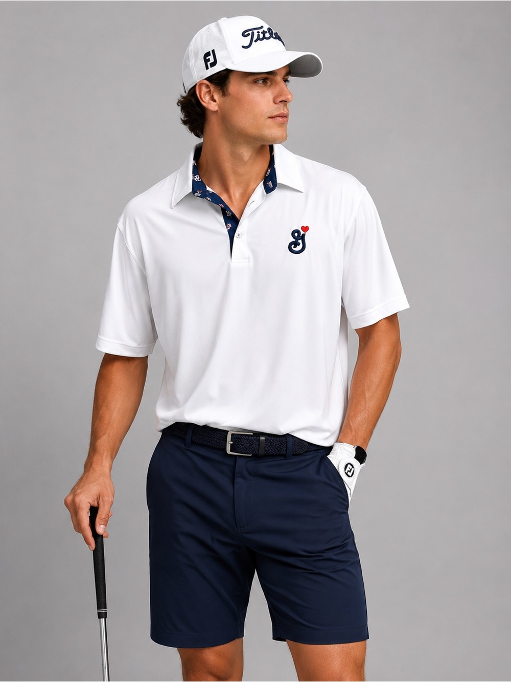 QED Style Men’s White Golf Polo Shirt Blue Logo Print Collar Size M